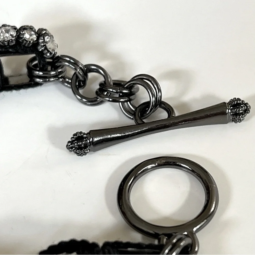 NWOT Juicy Couture Hematite Toggle Bracelet w/ Ribbon, Crystals, & Neon Studs